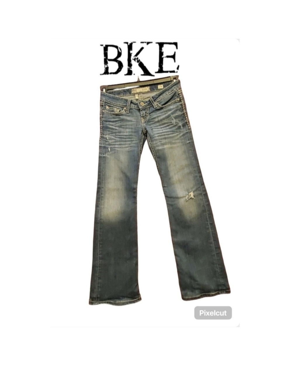 BKE Women's Medium Blue Flare Jeans with Distressed Detailing